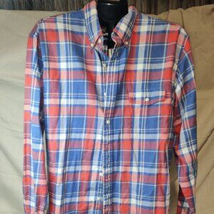 Lands End Shirt Men's LT 16-16 1/2 Plaid Red Blue Traditional Fit
